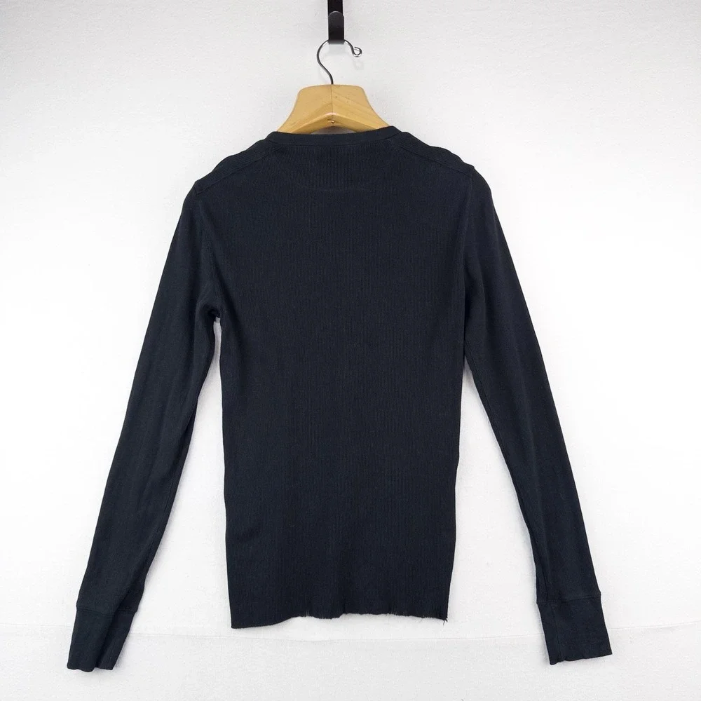 Polo Ralph Lauren Black Ribbed Lightweight Henley Shirt Men's L *Distressed